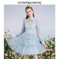 flowerscoming 花儿开了2023秋季新款新中式蕾丝刺绣旗袍连衣裙女气质减龄蛋糕裙