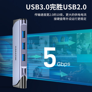 山泽 Type-C扩展坞USB-C转HDMI/VGA千兆网口转接头USB分线器 适用苹果Mac华为联想笔记本电脑拓展坞 DK-S07