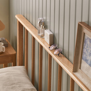 原始原素 实木床北欧原木风橡木床现代简约卧室家用1.5米双人床竖条床 竖条床（普通铺板）