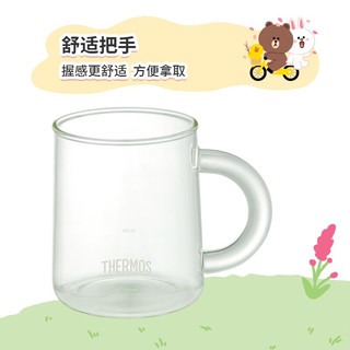 THERMOS 膳魔师 朱一龙同款LINE FRIENDS联名泡花朵泡芙玻璃杯儿童吸管杯 500ml BROWN