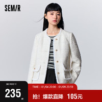 森马（Semir）外套女夹棉夹克修身优雅小香风圆领肌理上衣109723108012 白色调00311 XL