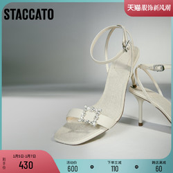 STACCATO 思加图 新款法式度假风高跟凉鞋凉鞋细跟女凉鞋子EBB24BL2
