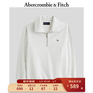 ABERCROMBIE & FITCH男女同款 美式街头纯色半拉链上衣小麋鹿休闲卫衣 355610-1 浅麻灰 XXL (185/124A)