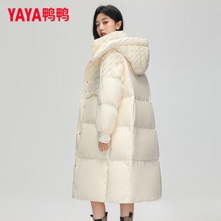 YAYA 鸭鸭羽绒服 鸭鸭（YAYA）羽绒服女长款过膝连帽防风时尚休闲百搭保暖外套女HS 米白色 165/88A(L)