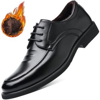 Poitulas 波图蕾斯 男士系带商务休闲皮鞋低帮加绒保暖棉鞋男 P9859 黑色(加绒) 42