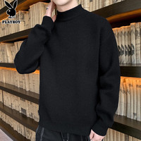 花花公子（PLAYBOY）毛衣男秋冬季针织衫男士外套纯色休闲打底衫线衣宽松衣服潮流男装 黑色 XL