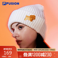 FILA FUSION 斐乐潮牌款小F多彩针织帽2023冬时尚毛线帽 浅米白色-IV