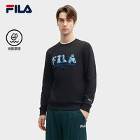 FILA 斐乐 男装针织加绒卫衣卫衣2024春季休闲运动上衣套头衫男 正黑色-BK 175/96A/L