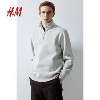 H&M男士上部配拉链标准版型卫衣1201446 混浅灰色 165/84A
