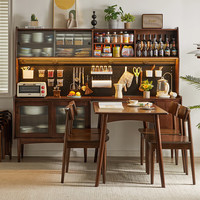 家逸餐边柜实木酒柜家用储物柜收纳茶水碗柜置物架组合柜+1.3米餐桌 2.1米高柜+1.3米餐桌胡桃色