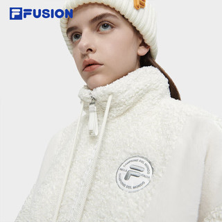 FILA FUSION斐乐潮牌针织外套女2023冬时尚仿羊羔绒立领上衣 155/76A/XS