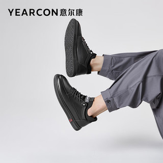 YEARCON 意尔康 男鞋 冬季时尚运动休闲鞋男简约松紧带加绒保暖棉鞋男 黑色 43