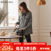 Olrain欧芮儿千鸟格子衬衫女宽松显瘦时尚英伦风设计感上衣 千鸟格 160/84A/M