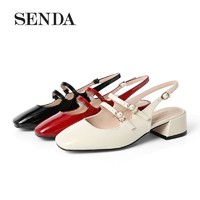 SENDA 森达 夏季新款时尚玛丽珍款式甜美粗跟女凉鞋Z0327BL1