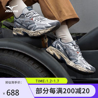 美津浓（MIZUNO）男女慢跑鞋 耐磨透气 休闲跑步运动鞋【ADVENTURE】 41码 06/银色/平菇灰/深蓝
