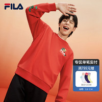 FILA 斐乐 情侣卫衣男女装2024春季龘龘龙休闲长袖套头衫圆领上衣 传奇红-RD 165/88A/S