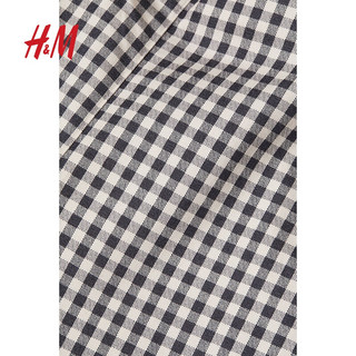 H&M 女装休闲裤秋装女时尚高弹格纹直筒修身长裤0796210 深蓝色/白色格纹 155/60A