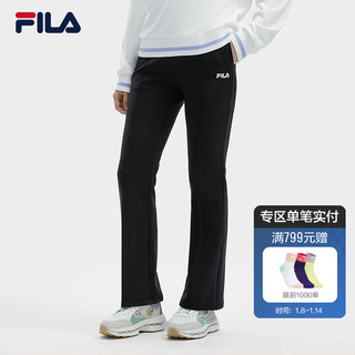 FILA 斐乐女士针织长裤2024春季时尚休闲简约修身喇叭裤 正黑色-BK 165/66A/M