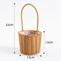 科语织插花花篮手提鲜花草竹月子手工篮子儿童鸡蛋装饰家居花篮 口15手提直筒
