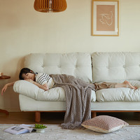 良工云朵沙发北欧实木日式羽绒科技布客厅小户型布艺软包沙发奶油风 单人位沙发