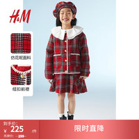 H&M【新年系列】童装女2024春季拜年服时尚可爱格纹外套1218925 红色/格纹 150/76