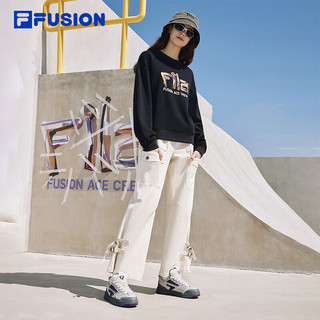 FILA FUSION斐乐潮牌男装针织套头衫2024春时尚休闲字母卫衣女 正黑色-BK 160/80A/S