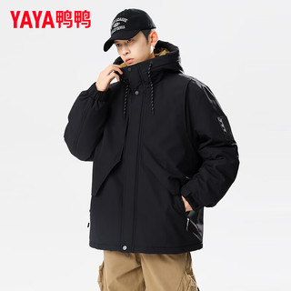 鸭鸭（YAYA）羽绒服短款冬季时尚户外防风男女同款保暖外套JS 黑色 3XL