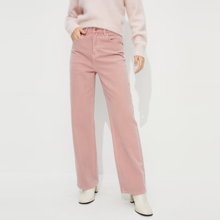 洛可可（ROCOCO）纯棉时尚百搭直筒拖地裤复古粉色宽松显瘦牛仔裤 粉色 S