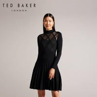 Ted Baker冬女士菱格半透修身纯色百褶连衣裙264332 黑色 0