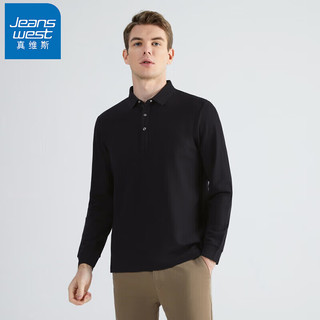 JEANSWEST 真维斯 POLO衫男冬C袖潮牌休闲商务POLO衫翻领休闲上衣黑色2XL JS-23-173801黑色