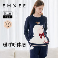 EMXEE 嫚熙 秋冬款产妇月子服孕妇产后哺乳加厚加绒睡衣半边绒家居服套装