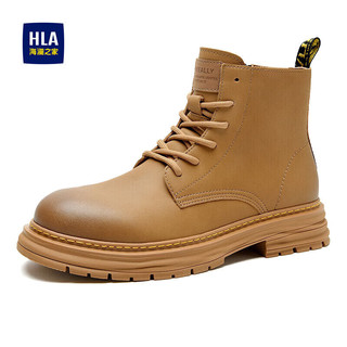 海澜之家HLA马丁靴经典工装侧拉链时尚高帮靴子HAAGZM3ACJ0263 黄色42