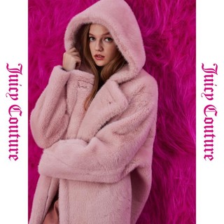 Juicy Couture 橘滋 绒化寒冷Logo扣毛绒长款女式大衣