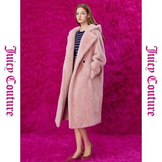 Juicy Couture 橘滋 绒化寒冷Logo扣毛绒长款女式大衣