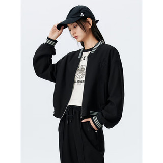 太平鸟设计感棒球外套飞行员夹克女2024春装时尚短款棒球服 黑色 L