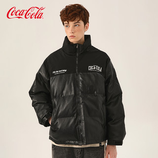 Coca-Cola/可口可乐 棉衣PU皮拼接立领加厚棉袄棉服外套 男女同款