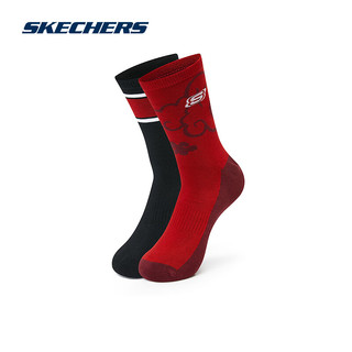 斯凯奇（Skechers）2024春季新年系列男女款中筒袜百搭舒适休闲运动袜L124U018 砖红色+黑色/03XM M 24-26cm