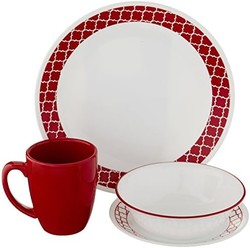 CORELLE 康宁餐具 深红色格子架防碎晚餐套装,玻璃,红色,16 件套,29 x 29 x 14.5厘米