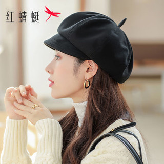 红蜻蜓女士帽子贝雷帽秋冬季百搭日系英伦复古韩版画家帽 49244咖色 均码可以调节
