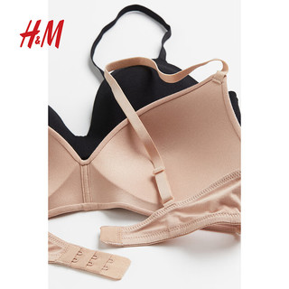 H&M女装2024春季新品2件装带衬垫无钢圈棉质文胸1208310 米色/黑色 A70