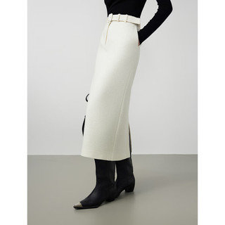 朗姿法式气质直筒中长款米白色半身裙2024年春季显瘦通勤裙子 米白色 S