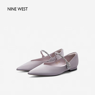 NINE WEST/玖熙尖头单鞋女低跟浅口芭蕾舞平底鞋NF302005CK 紫色38