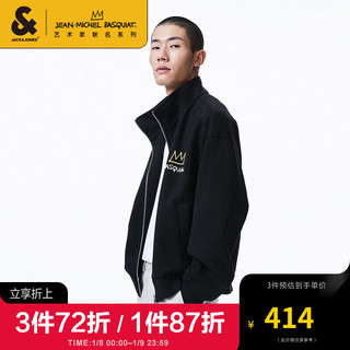 杰克·琼斯（JACK&JONES）秋季男装BSQ联名小皇冠长袖防风上衣立领胶印风衣大衣外套男 黑色-E41 175/96A/M