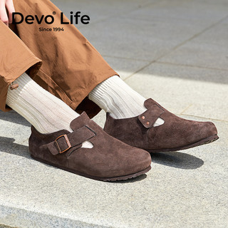Devo Life 软木鞋包头休闲鞋女全包真皮文艺复古女鞋新款秋冬单鞋