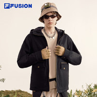 FILA 斐乐 FUSION斐乐潮牌棉服男2024春时尚休闲连帽复古工装夹克 正黑色-BK 175/96A/L