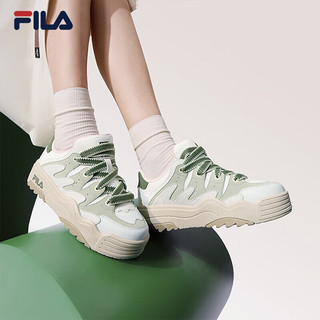 FILA 斐乐斑斓鞋ROSETTA女鞋板鞋轻便厚底鞋复古休闲鞋 灰白/奶油黄绿-C-ML 38