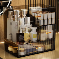 唯 M 化妆品收纳盒大容量桌面防尘亚克力透明护肤品梳妆台置物架 透黑色