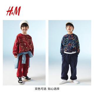 H&M【新年系列】童装男女童同款卫衣2024春季印花圆领1218943 红色/龙 130/64