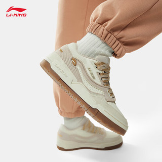 LI-NING 李宁 001 BTC PREMIUM丨经典休闲鞋女鞋板鞋2024春季字母运动鞋AGCU036 香草白/雾卡其-1 38