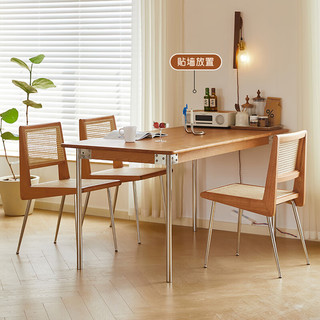 良工实木餐桌家用小户型原木北欧日式钢木餐桌复古长方形樱桃木桌子 1.4米桌+2把蚂蚁椅+长凳